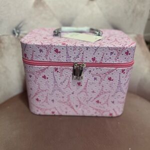 Pink Heart Patterned Makeup Train Case